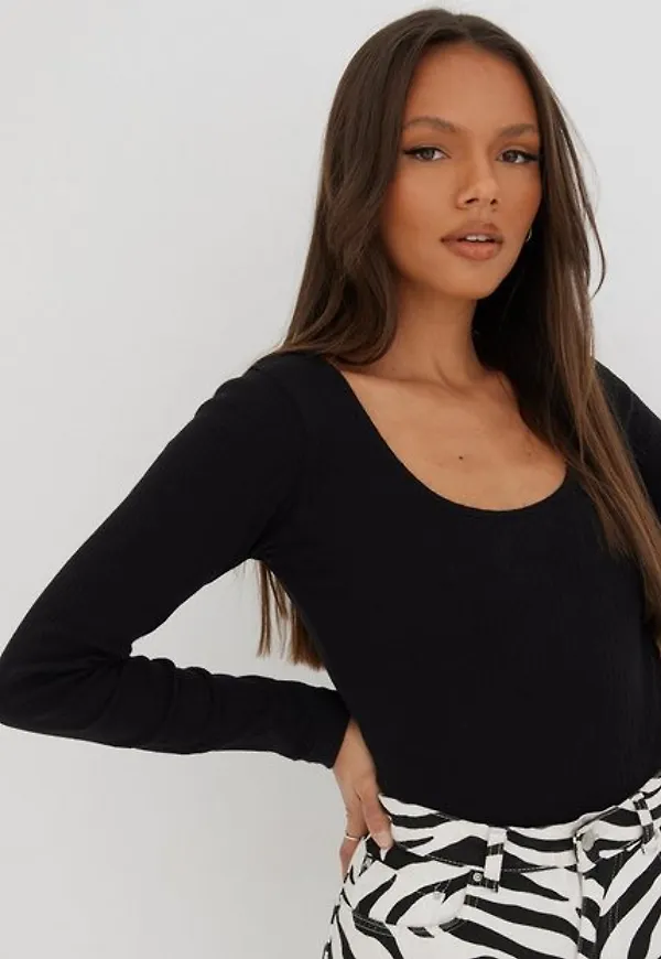 Missguided Rib Scoop Neck Bodysuit Bodys