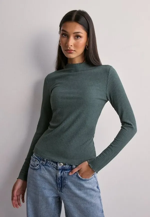 Only Onlemma L/S High Neck Top Noos Jrs Blusar & Skjortor Balsam Green Melange