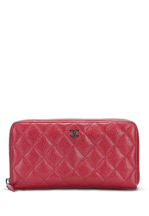 CHANEL Pre-Owned 2014-2015 diamond-quilted CC zip-around wallet - Röd