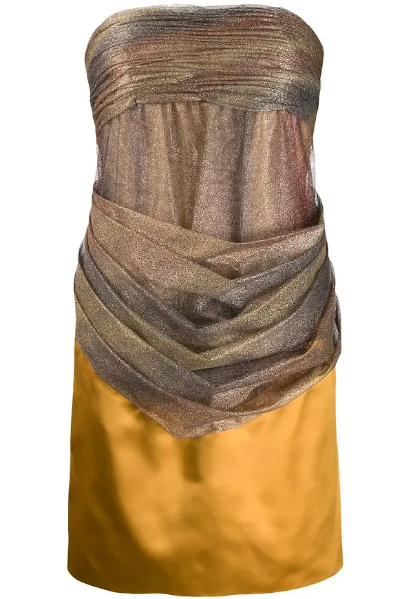 CHANEL Pre-Owned axelbandslös draperad klänning - Gul