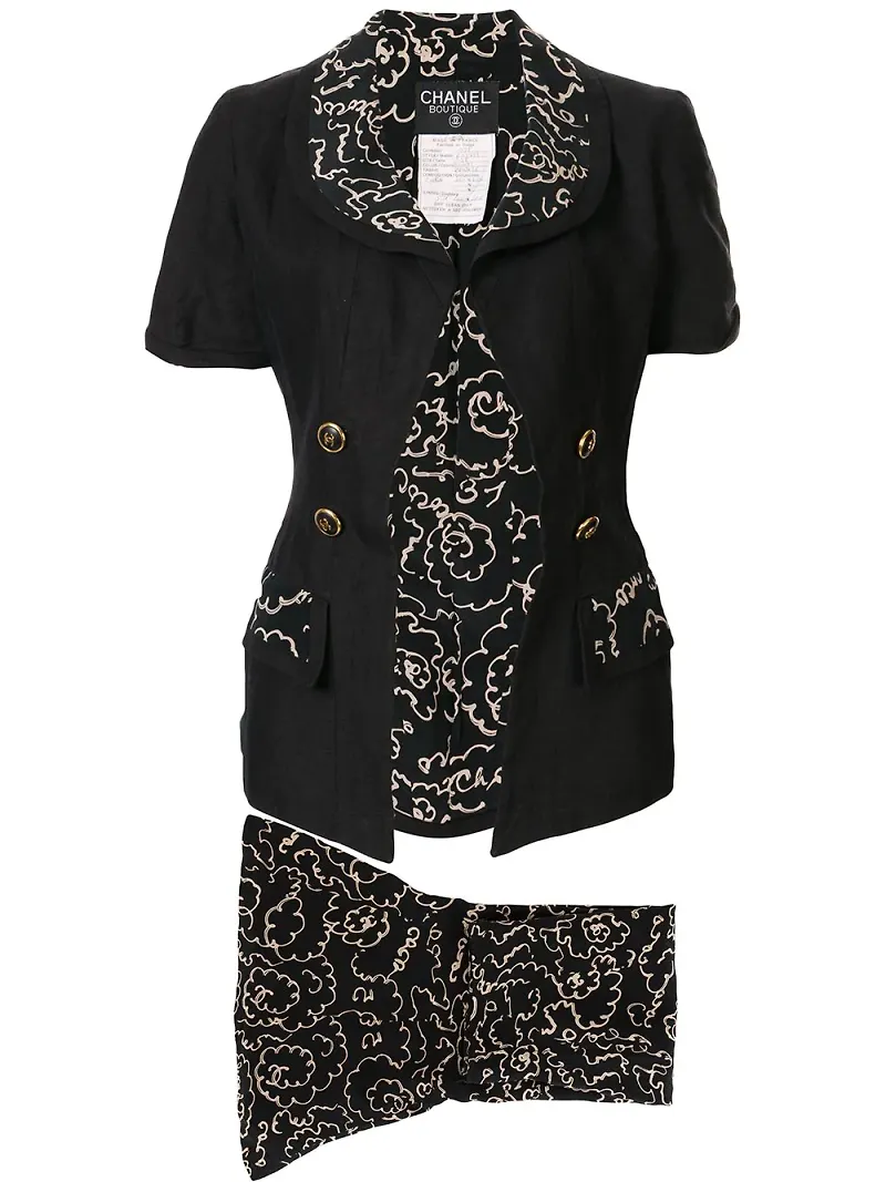 CHANEL Pre-Owned blommig kostymkjol - Svart