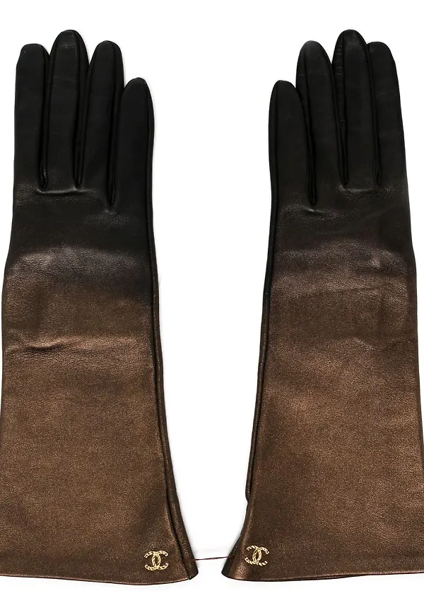 CHANEL Pre-Owned CC metallic glansiga handskar från 2018 - Brun