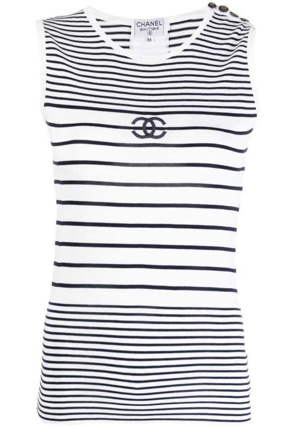 CHANEL Pre-Owned CC randig topp från 1990-2000-talet - Vit