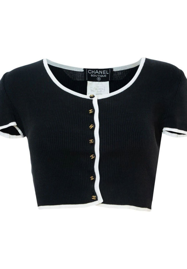 CHANEL Pre-Owned CC ribbad croptop från 1995 - Svart
