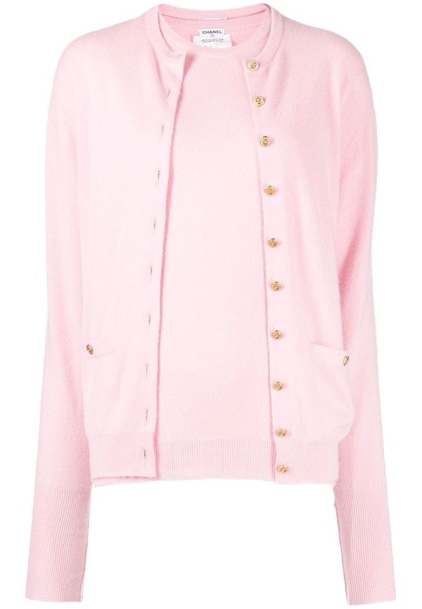 CHANEL Pre-Owned CC set med topp och kofta från 1994 - Rosa