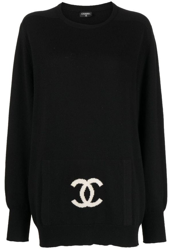 CHANEL Pre-Owned CC stickad kashmirtröja från 1990-2000-talet - Svart