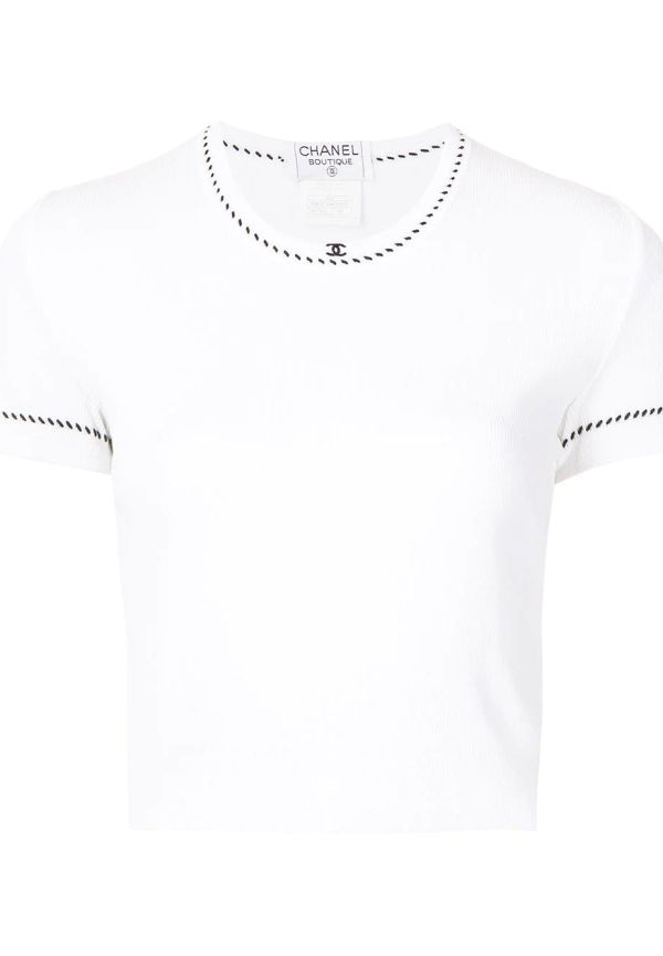 CHANEL Pre-Owned croppad t-shirt från 1996 - Vit