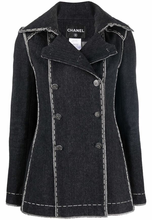 CHANEL Pre-Owned dubbelknäppt jeansjacka från 2010 - Grå