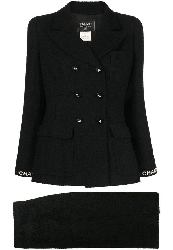 CHANEL Pre-Owned dubbelknäppt kostym med kjol från 1995 - Svart