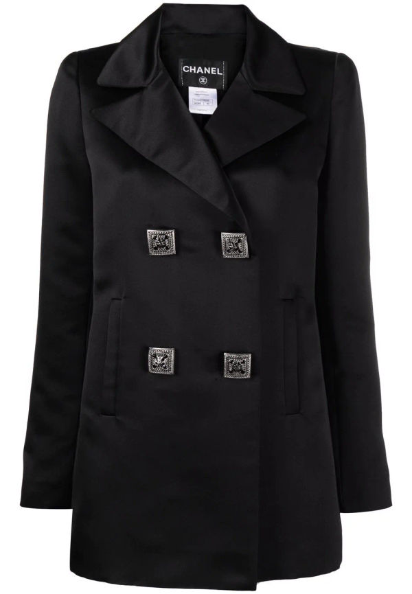 CHANEL Pre-Owned dubbelknäppt sidenblazer - Svart