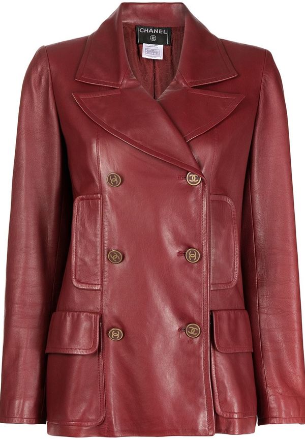 CHANEL Pre-Owned dubbelknäppt skinnblazer från 2001 - Röd