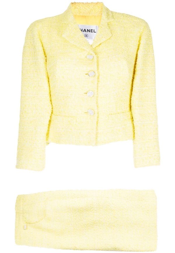 CHANEL Pre-Owned enkelknäppt kostym med kjol från 2010 - YELLOW