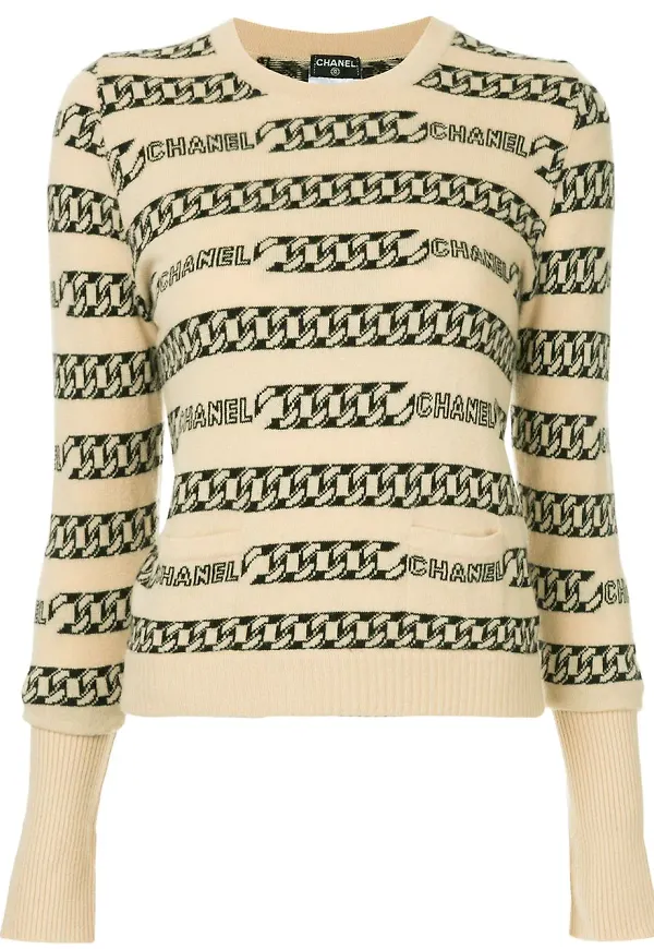 CHANEL Pre-Owned intarsiatröja med kedjemönster - Neutral