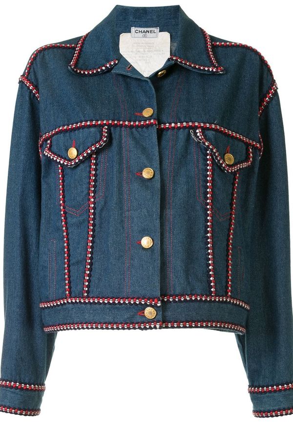 CHANEL Pre-Owned jeansjacka med flätad kant - Blå
