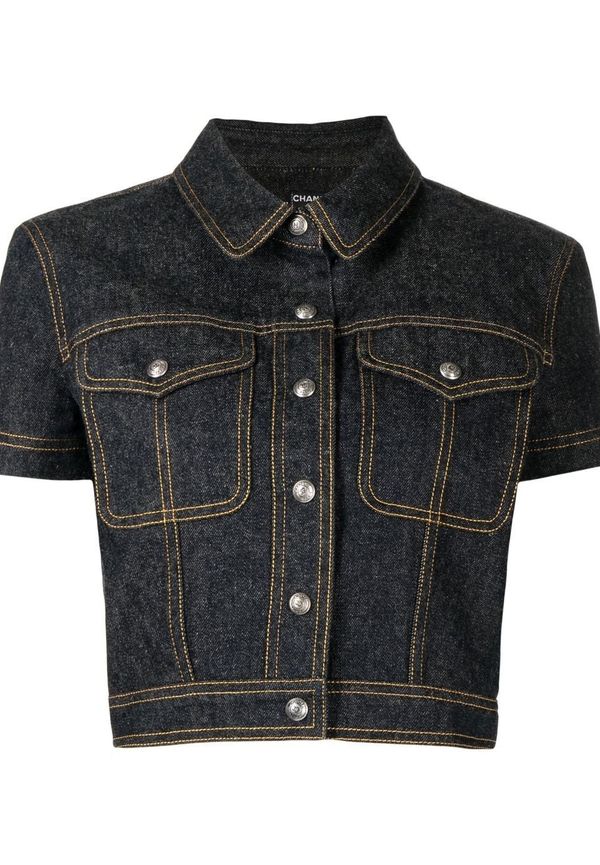 CHANEL Pre-Owned kortärmad kort jeansjacka från 1997 - Blå