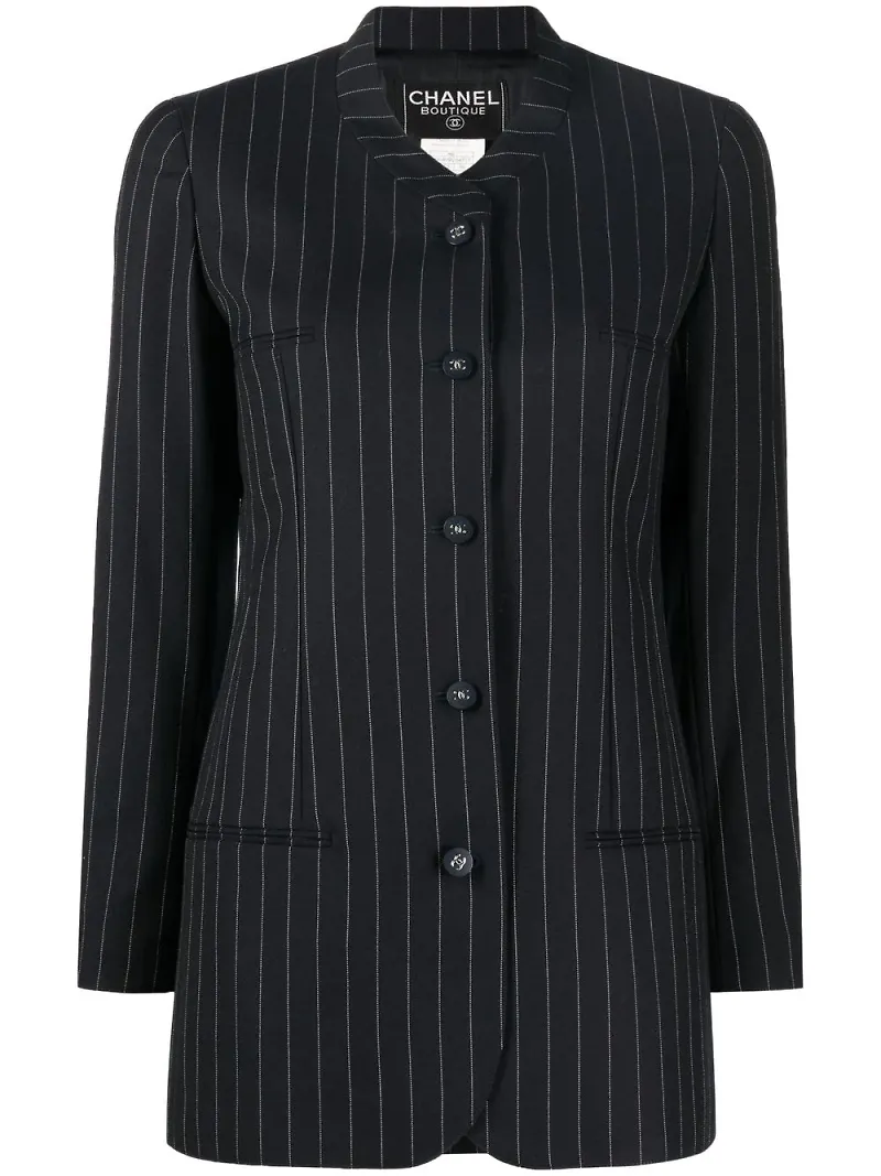 CHANEL Pre-Owned kritstrecksrandig blazer från 1996 - Svart