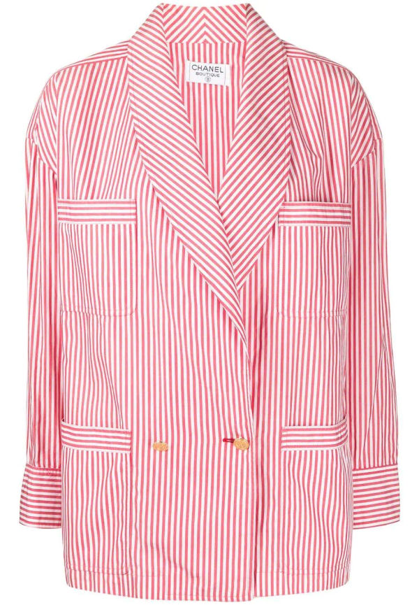 CHANEL Pre-Owned kritstrecksrandig dubbelknäppt blazer från 1990-2000-talet - Röd
