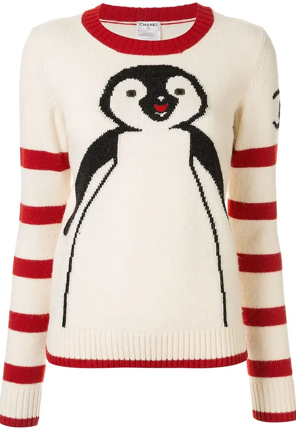 CHANEL Pre-Owned Penguin intarsiastickad tröja - Vit