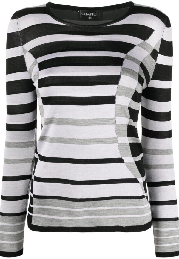 CHANEL Pre-Owned randig kashmirtopp från 2010-talet - Grå