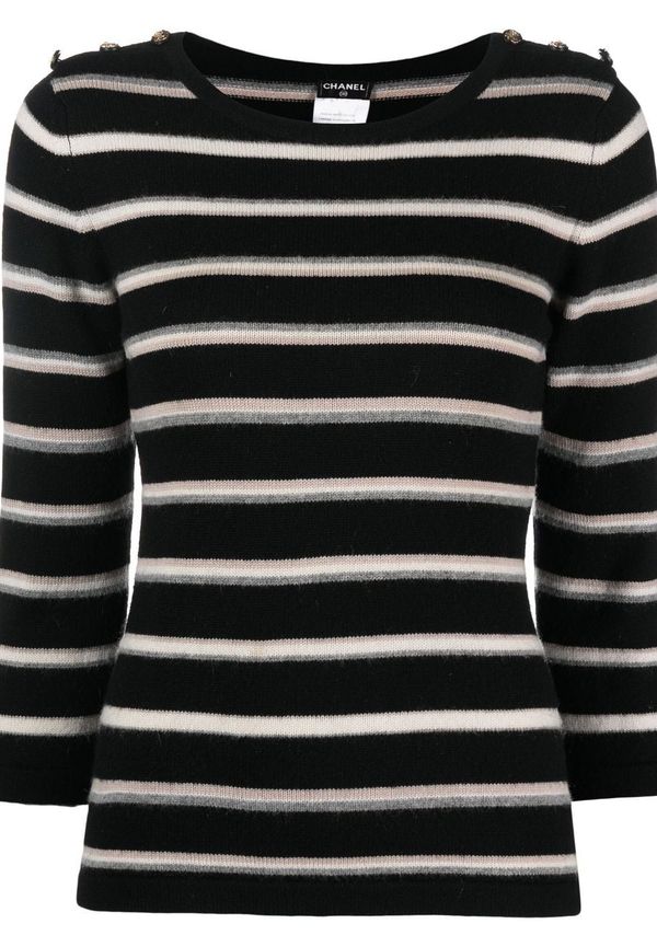 CHANEL Pre-Owned randig kashmirtröja från 2010 - Svart