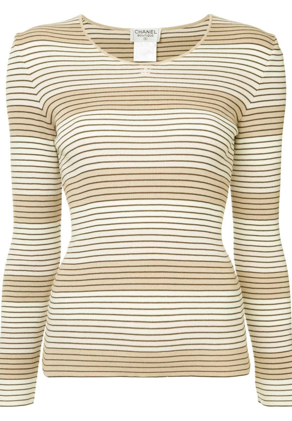 CHANEL Pre-Owned randig ribbad topp - Brun