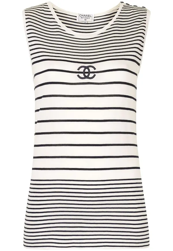 CHANEL Pre-Owned randig stickad topp - Vit