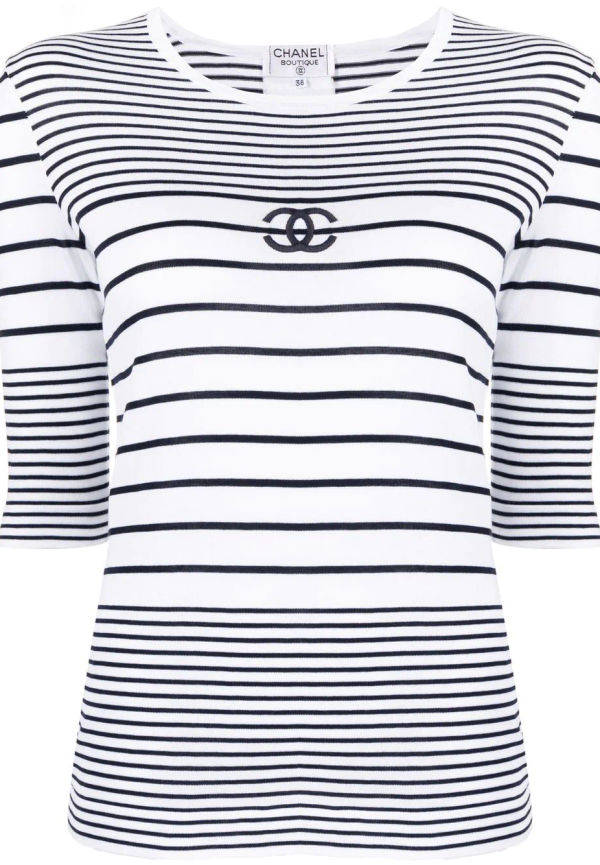 CHANEL Pre-Owned randig stickad topp från 1990-talet - Vit