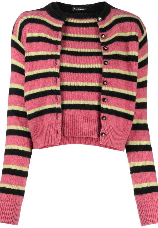CHANEL Pre-Owned randig tvådelad kofta från 1996-1997 - Rosa