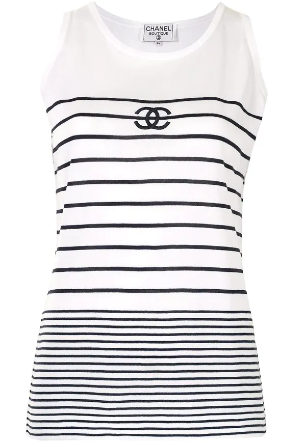 CHANEL Pre-Owned randigt linne - Vit