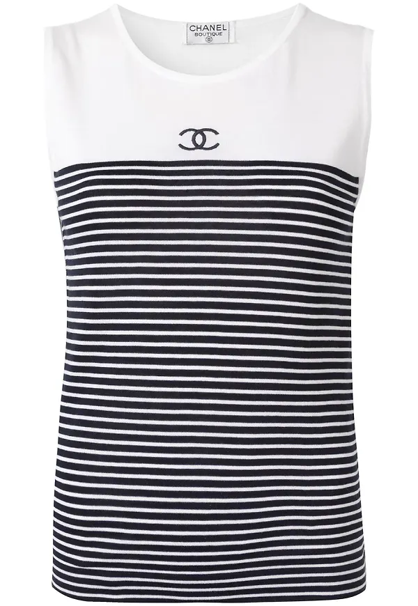 CHANEL Pre-Owned randigt linne - Vit