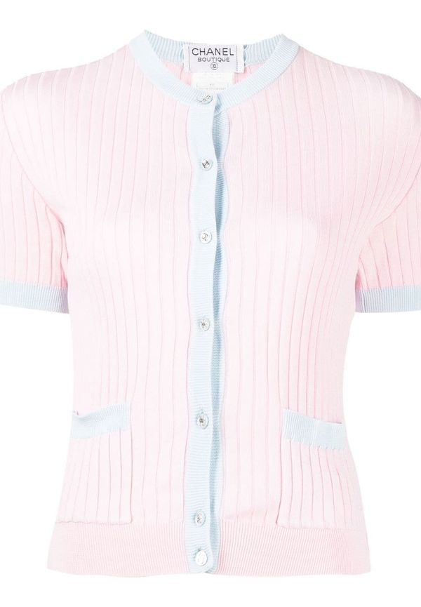 CHANEL Pre-Owned ribbad kortärmad topp från 1997 - Rosa