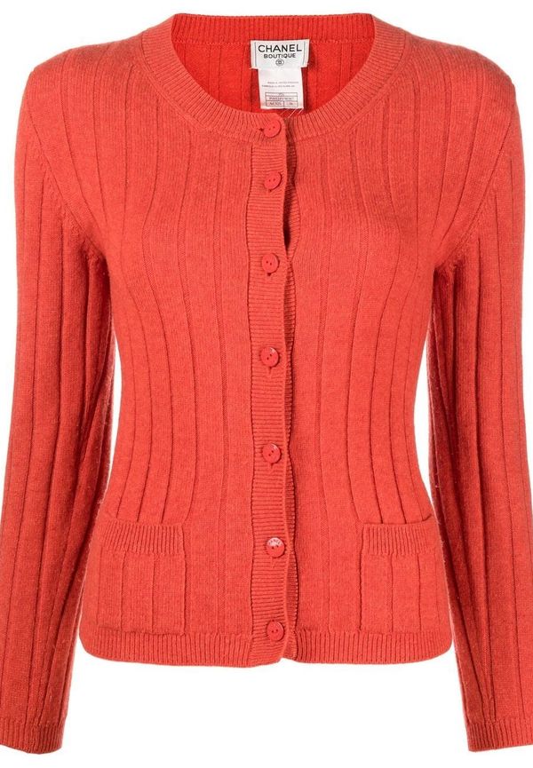 CHANEL Pre-Owned ribbstickad kofta från 1997 - Orange