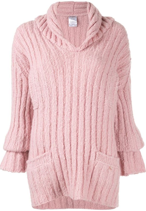 CHANEL Pre-Owned ribbstickad tröja - Rosa