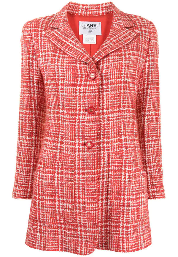 CHANEL Pre-Owned rutig tweedblazer från 1997 - Röd