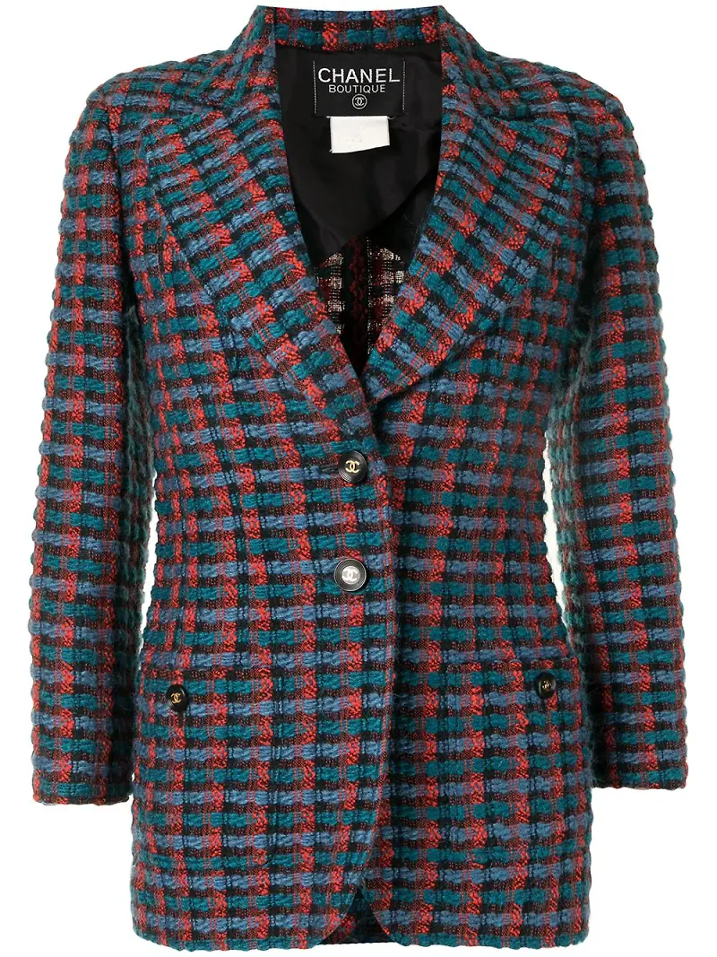CHANEL Pre-Owned rutig vävd blazer - Röd