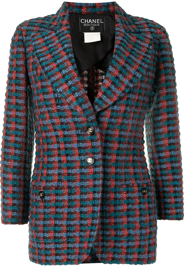 CHANEL Pre-Owned rutig vävd blazer - Röd
