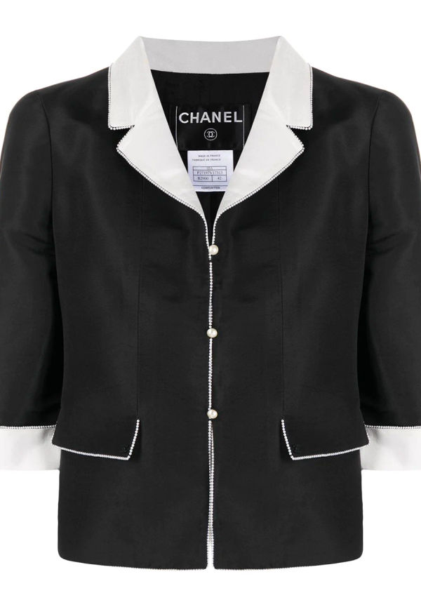 CHANEL Pre-Owned sidenjacka med konstpärlor - Svart