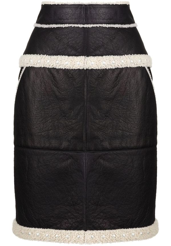 CHANEL Pre-Owned skinnkjol med fårskinnskant - Svart