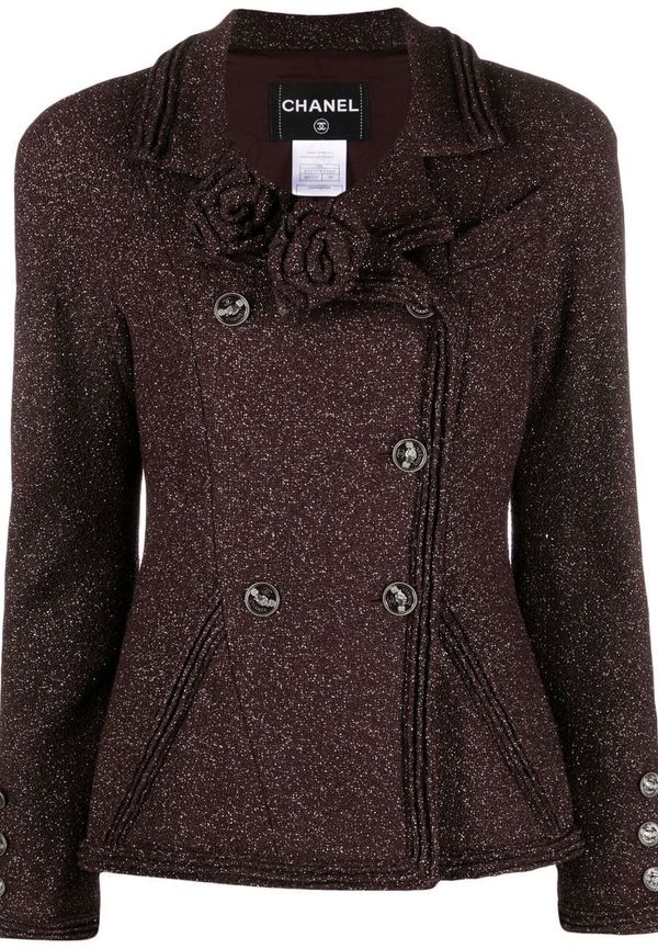 CHANEL Pre-Owned stickad dubbelknäppt jacka från 2008 - Brun