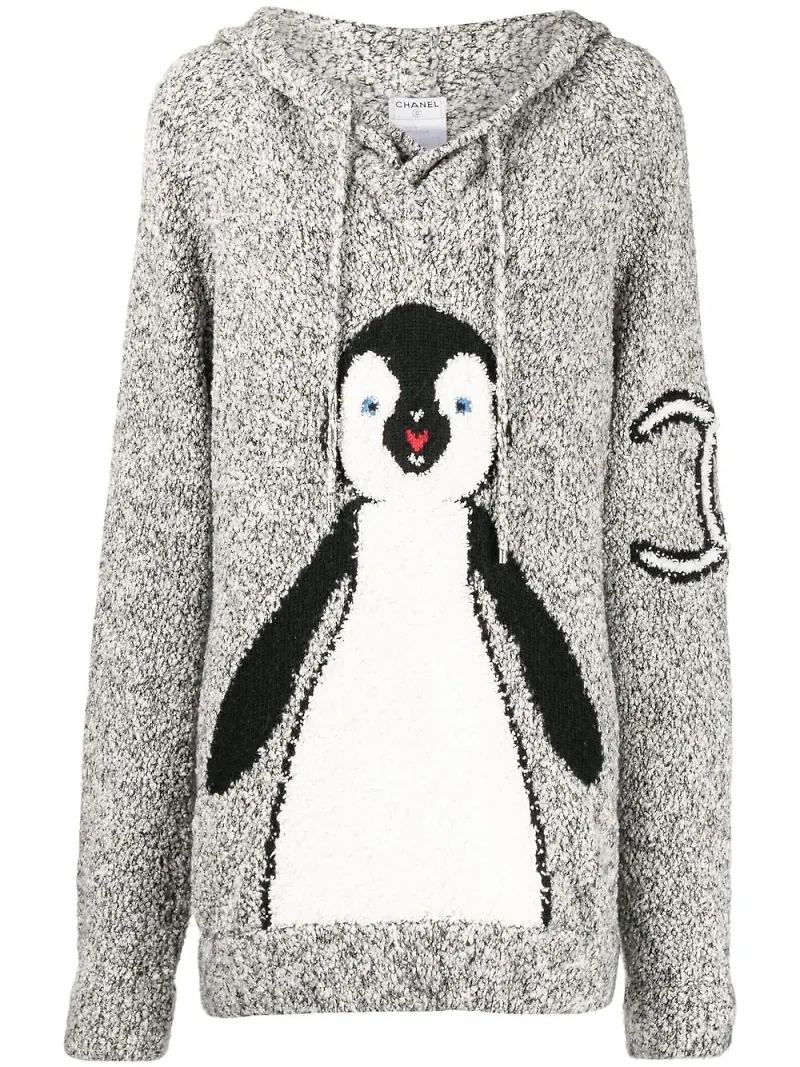 CHANEL Pre-Owned stickad hoodie från 2007 - Grå