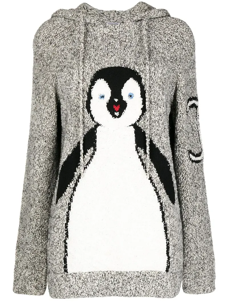 CHANEL Pre-Owned stickad hoodie med pengvinmotiv från 2007 - Grå