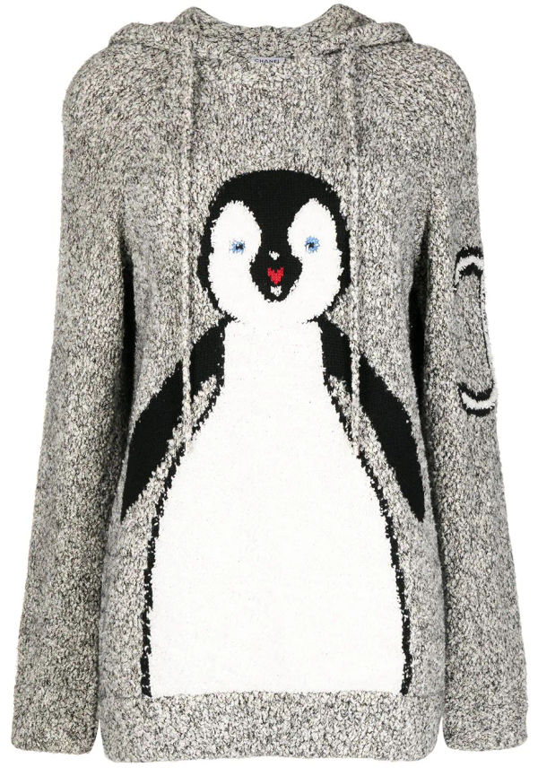 CHANEL Pre-Owned stickad hoodie med pengvinmotiv från 2007 - Grå