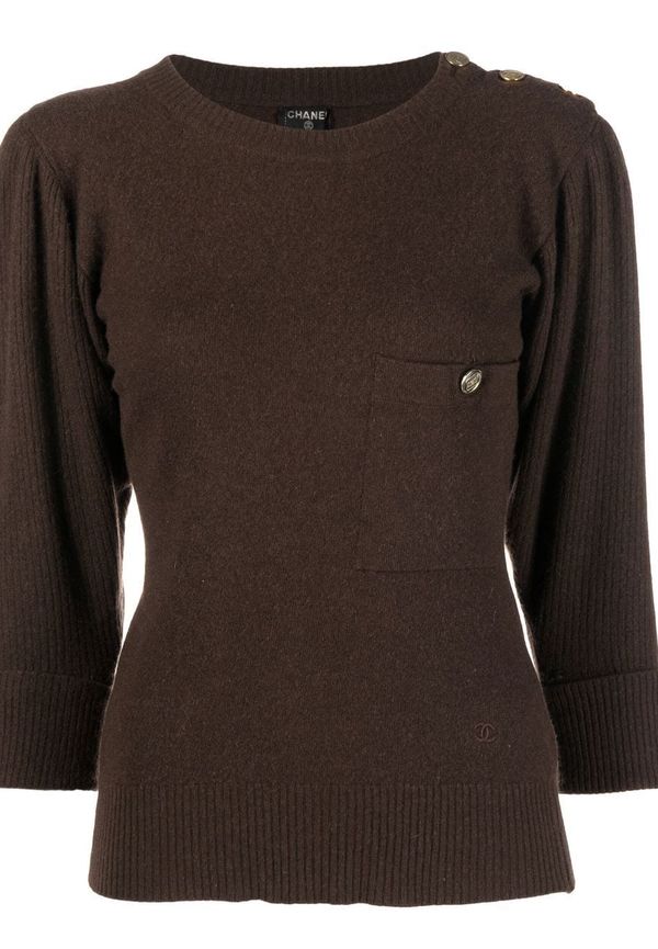 CHANEL Pre-Owned stickad kashmirtröja med rundad hals - Brun