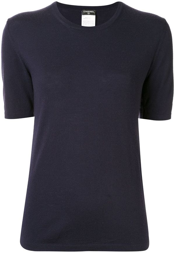 CHANEL Pre-Owned stickad kortärmad t-shirt - Blå