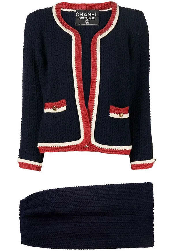 CHANEL Pre-Owned stickad kostym med kjol från 1990-2000 - Blå