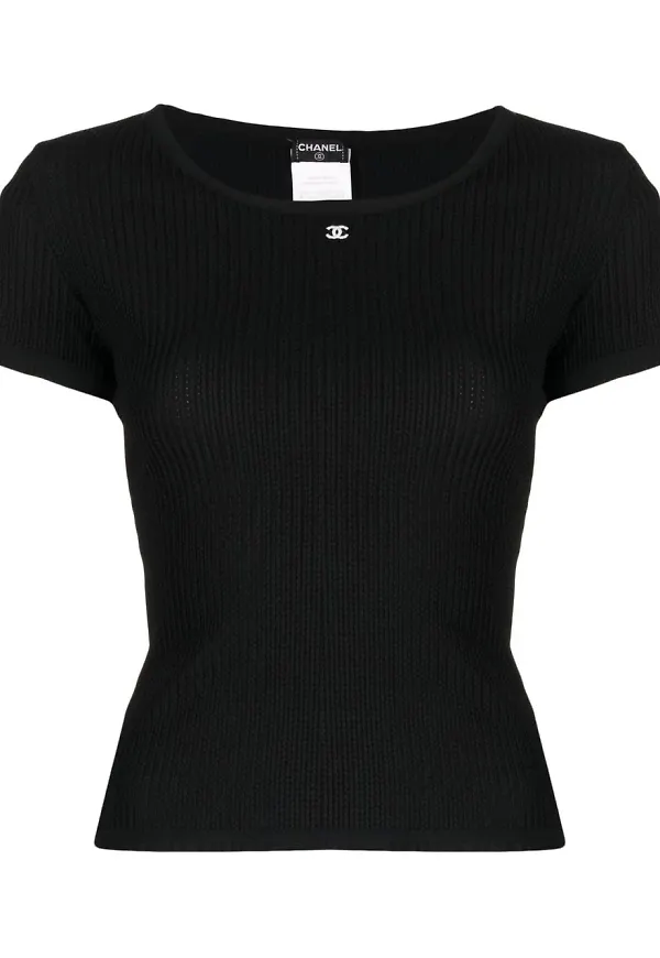 CHANEL Pre-Owned stickad topp med logotyp - Svart