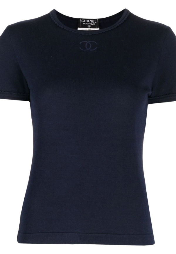 CHANEL Pre-Owned t-shirt med broderad logotyp - Blå