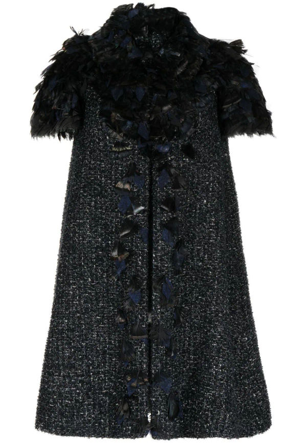 CHANEL Pre-Owned tweedkappa med fjäderdetalj - Svart