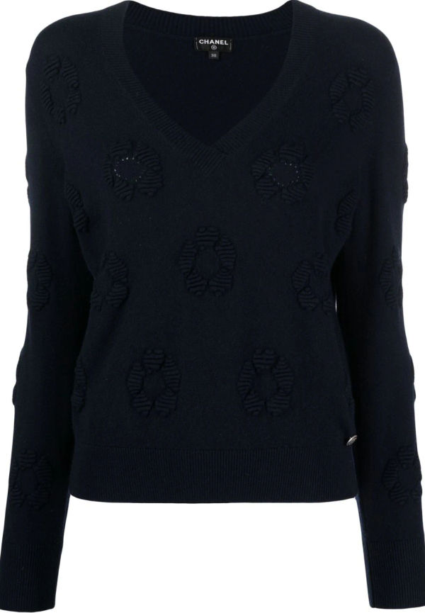 CHANEL Pre-Owned v-ringad kashmirtröja från 2010 - Blå