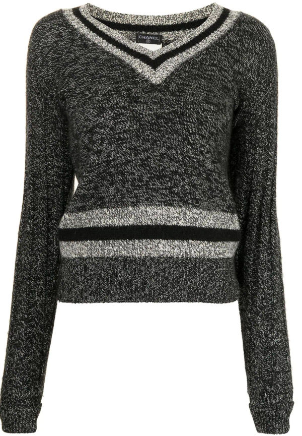 CHANEL Pre-Owned v-ringad stickad tröja från 1998 - Svart